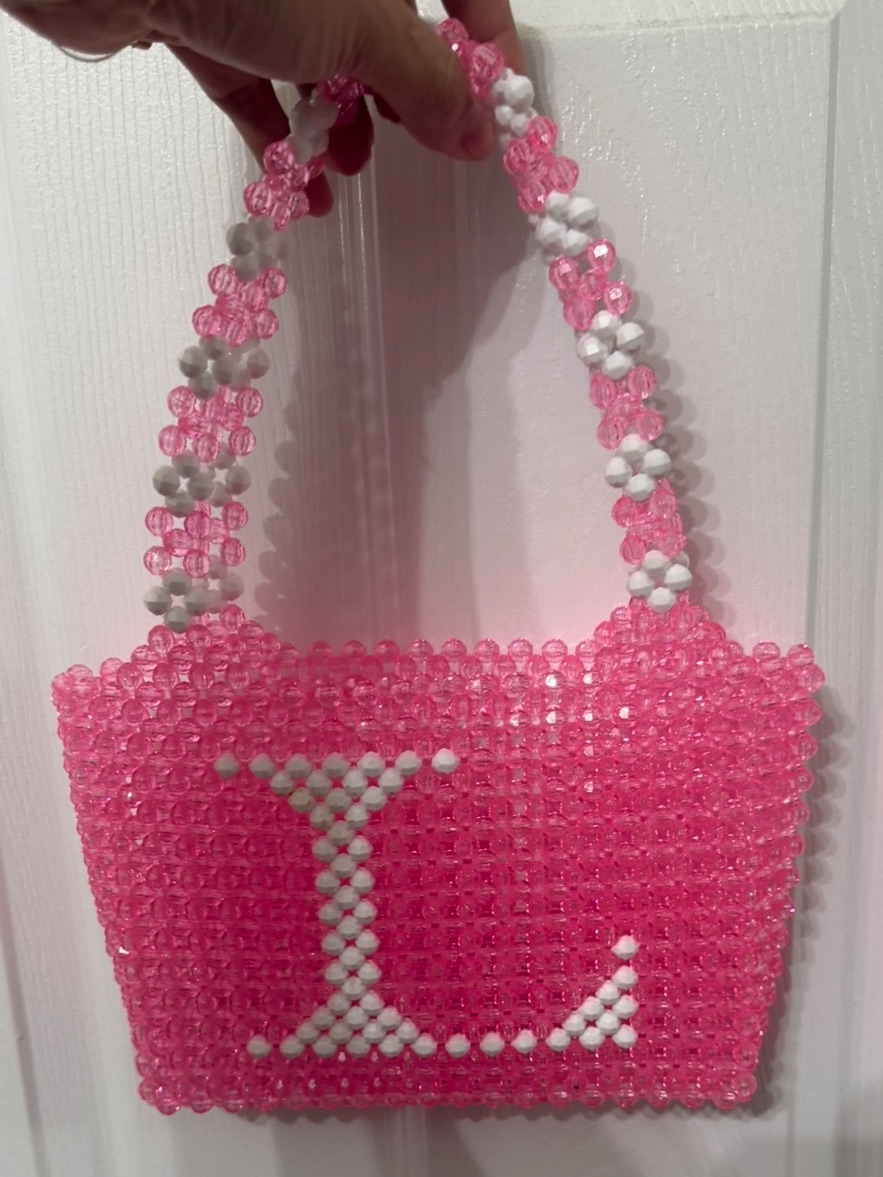 Susanna Chow Pink Beaded Tote Bag With White L Accent — image 2 of 2